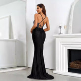 Drilling Lace up Cutout Pleated Fishtail Dress